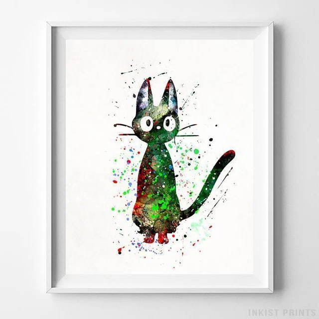 CAT JIJI KIKIS Delivery Service Wall Art Ghibli Watercolor Poster Decor