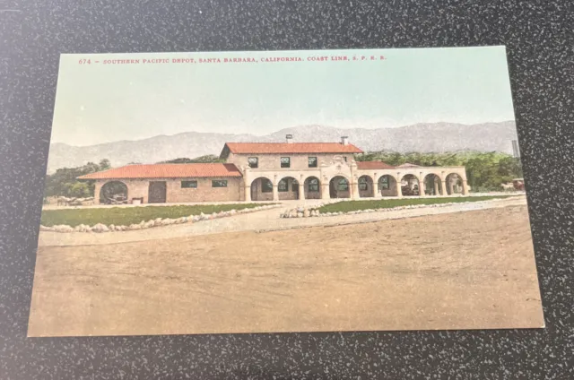 Vtg. Postcard - Southern Pacific Depot, Santa Barbara, Ca, Coast Line S.p.r.r.