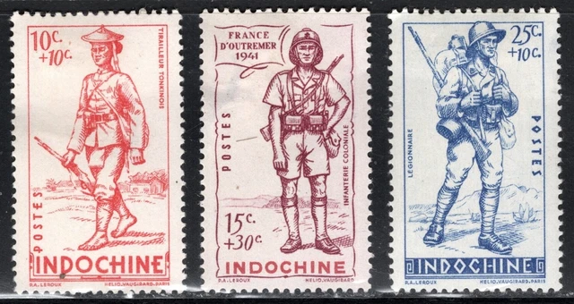 French Indo-China Stamp Scott #B19A-B19C, Semi-Postal, MLH, SCV$9.00