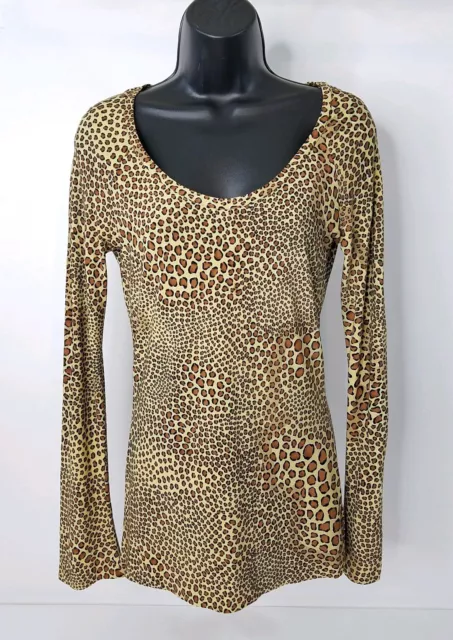 NORMA KAMALI Cheetah Leopard Print Top Second Skin Stretch Long Bell ...