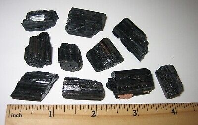 10 SMALL NATURAL ROUGH .6"-1" BLACK TOURMALINE CRYSTALS FROM BRAZIL ~ 76.9g *1
