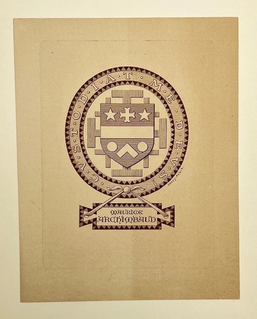 Vintage Ex libris - Coat of Arms - Henry Andre - Maurice Archimbaud - Heraldry