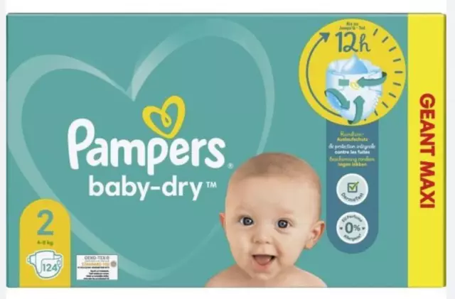 Pack 124 Couches PAMPERS "BABY-DRY" Taille 2 (4 à 8 KG) Bébé Premium Protection