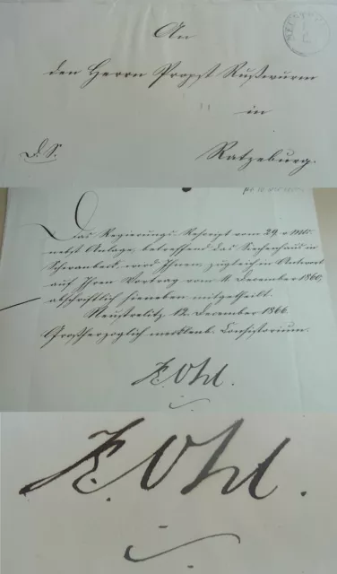 Konsistorium NEUSTRELITZ 1866: Brief 1866 an Dompropst Rußwurm; Signatur OHL