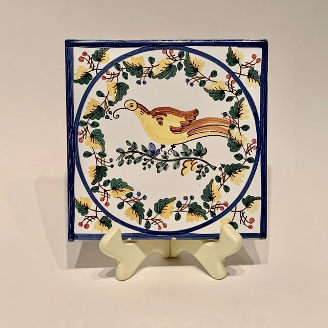 Hand Painted Spanish Ceramic Multicolored Bird Tile Made In Spain 5.75" x 5.75"