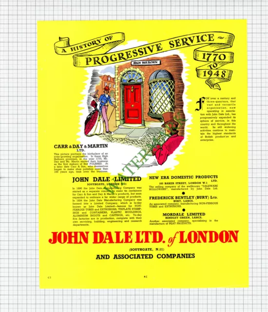 X1988) John Dale Ltd Of London Carr & Son Day & Martin  ADVERT - 1948 Cutting