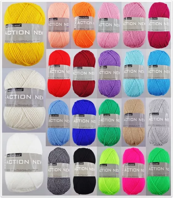 50g BellaLana Action New Wolle Handstrickgarn zum Stricken Häkeln GP 20,00€/1kg