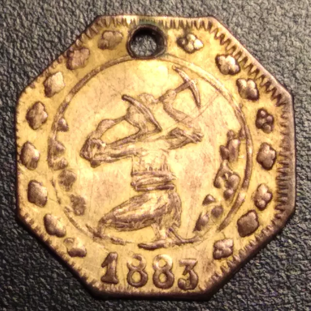 RARE! 1883 Miner With Pick 1/4 by Herman Brand. Q Wreath #10 charm/ingot/bullion