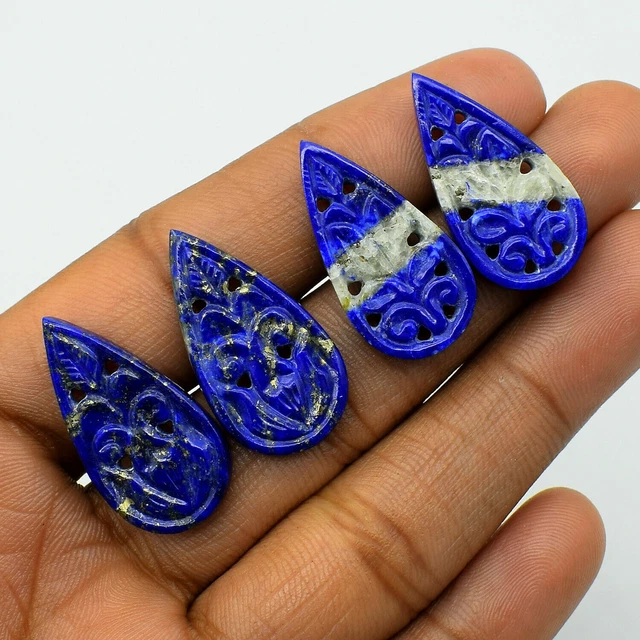 2 Pair Natural Lapis Lazuli Rare Hand Carving Loose Smooth Gemstone TA-216