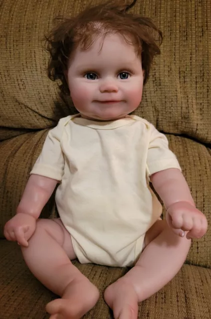 Muñeca bebé renacida 19" - pelo castaño ojos azules - bebé niña despierta vida como recién nacida