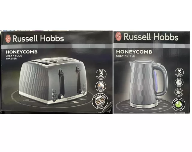 Jarra de panal RUSSELL HOBBS y 4 rebanadas tostadora conjunto a juego en gris nuevo