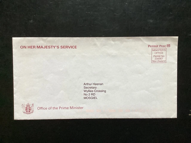 NZ 1990s Office of the Prime Minister Permit Post OHMS Cvr,  (NZF258)
