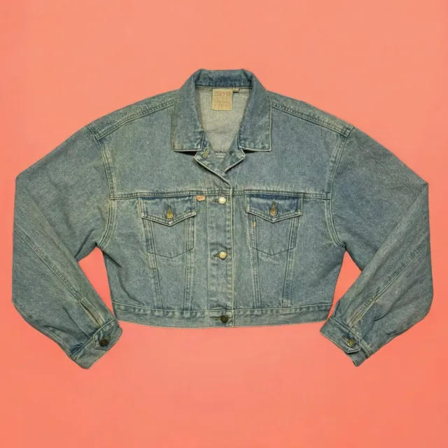 Vintage 90s ESPRIT Acid Wash Wide Arm Denim Trucker Jacket Womens Size XL EUC