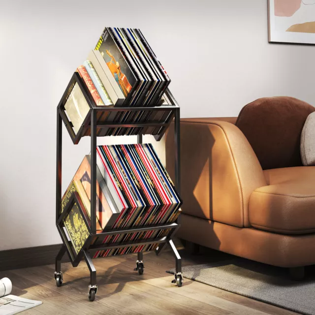 Mobile Vinyl Record Stand Storage Rack LP Book Record Album Storage Shelves