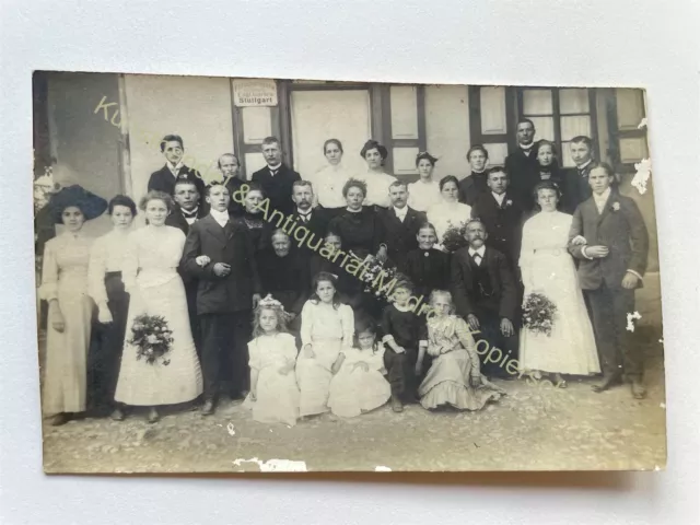 orig. Foto AK Gesellschaft Reklame Blech Schild Emaille Schild Stuttgart Flasche