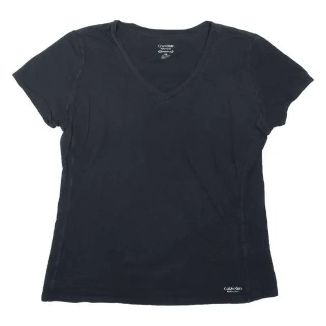 T-shirt elasticizzata Calvin Klein nera scollo a V manica corta donna L