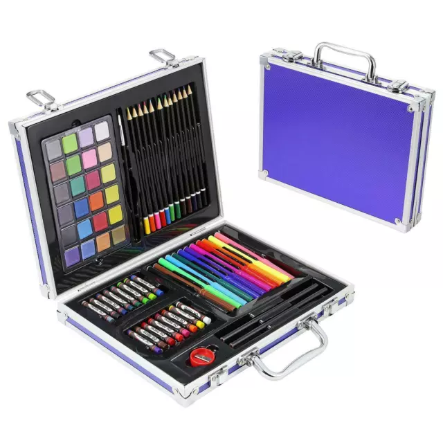 70PCS Kids Blue Aluminium Colouring Set Drawing Case Pencils Painting Children