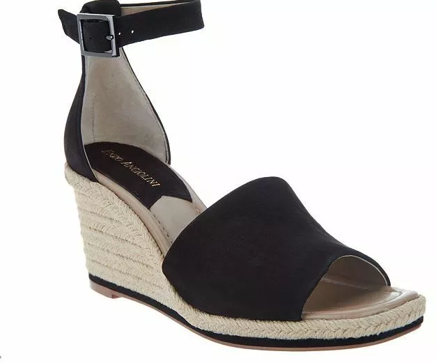 Enzo Angiolini Leather Espadrille Wedges Petrina Black