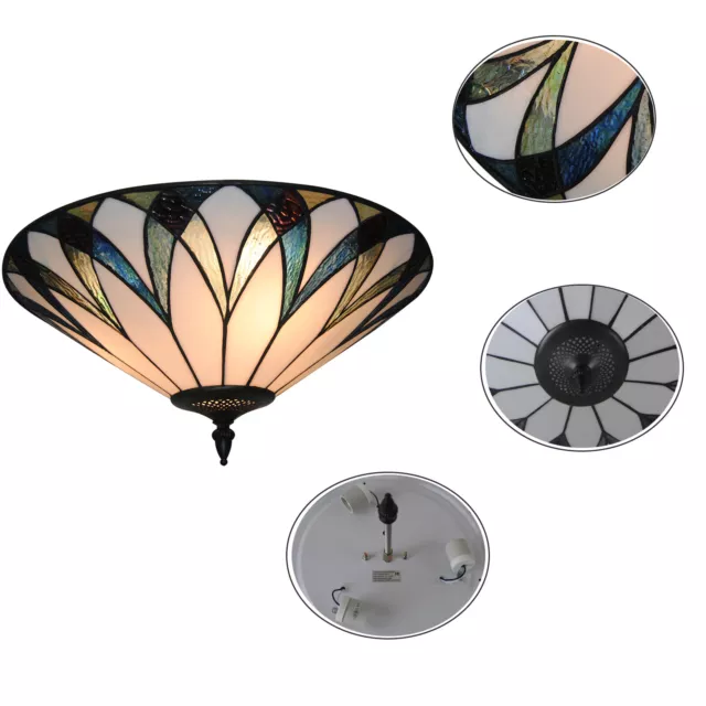 3-Light Retro Tiffany Style Ceiling Light Chandelier Stained Glass Lamp Fixture