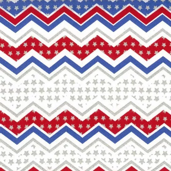 CHEVRON ZIG ZAG PATRIOTIC AMERICANA RED WHITE & BLUE VALANCE with GLITTER