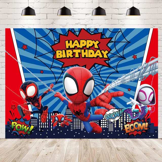 Hero City Spider Man Happy Birthday Backdrop Photo Background Party Banner Decor
