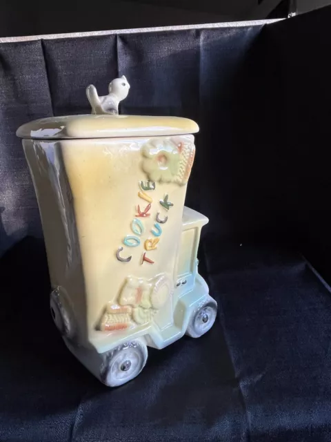 Vintage 1940's Yellow American Bisque Cookie Truck Cookie Jar With Lid USA 744 2