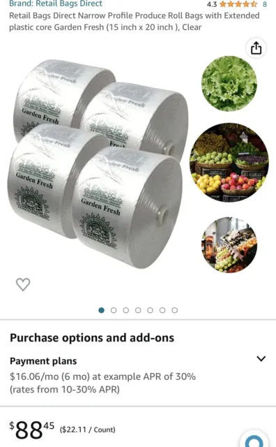 Narrow Profile Produce Roll Bags with an extended plastic core Garden Fresh