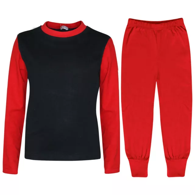 Bambine Ragazzi Pigiama Contrasto Colore Rosso Tinta Unita Moda Set Anni 2-13 Di