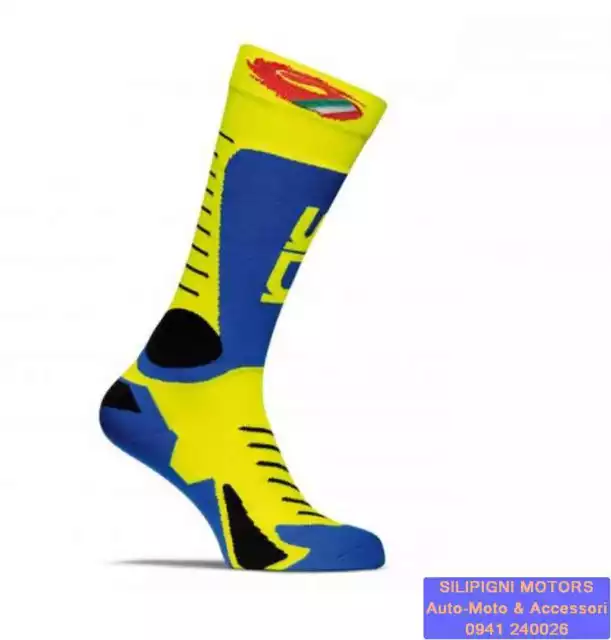 SIDI CALZE TONY Blue Royal - Giallo Fluo Calze Tecniche Moto Con Rinforzi Nr 274