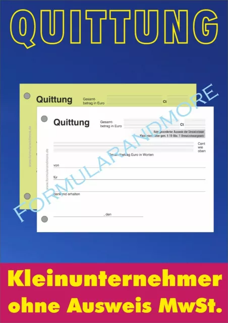 QUITTUNGSBLOCK f. Kleinunternehmer, DIN A6 selbstdurchschr, 2x50 BLATT, RECHNUNG