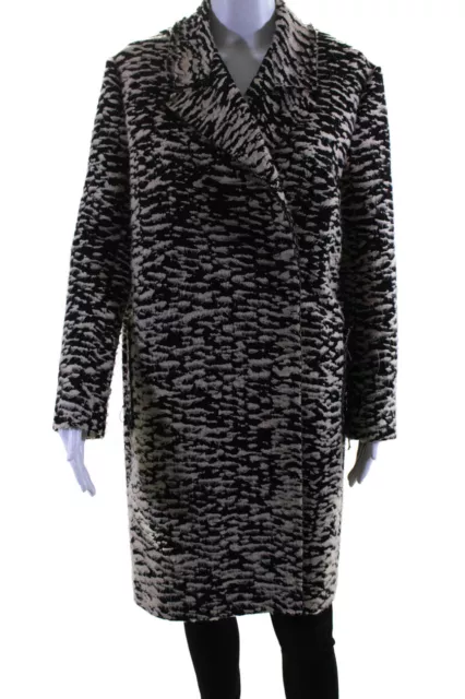 Lanvin Womens River 2014 Black Textured Cotton Printed Long Sleeve Coat Size 38