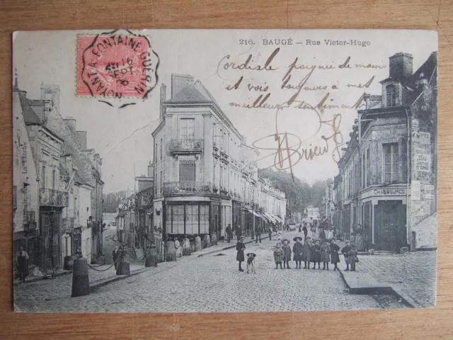 Cpa Bauge (49) Maine Et Loire - 216 Rue Victor Hugo Date Stamp Wave 1906