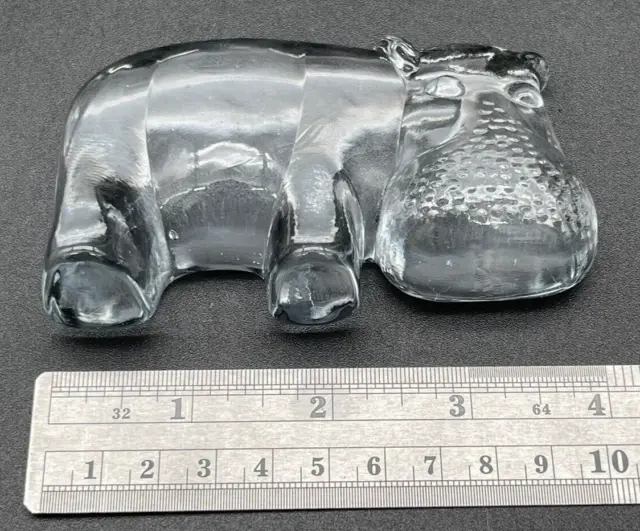 1970s Kosta Boda Bertil Vallien Zoo Series Art Glass Hippo Figurine Paperweight 3