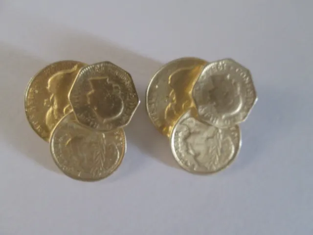Hand Made Gold Tone 3 Coins Wall Street  Earrings
