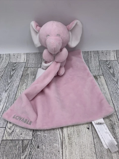 Carters 2017 Plush Pink White Elephant "LOVABLE" Security Lovey Blanket Toy