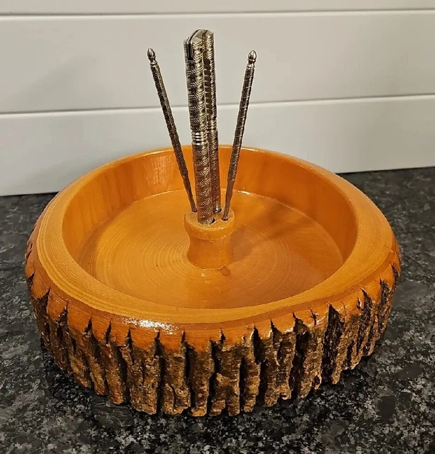 Vintage Nut Cracker Set With Wooden Log Bark Nut Bowl with Nut Cracker & Picks