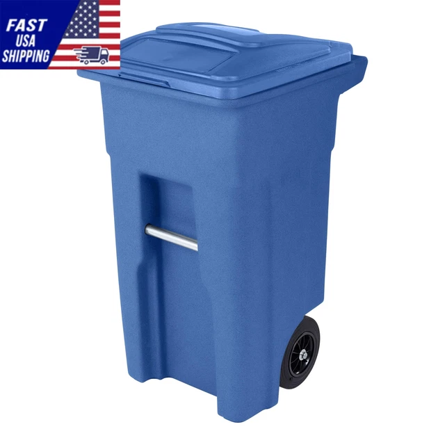 Toter Trash Can Blue with Wheels and Lid, 32 Gallon