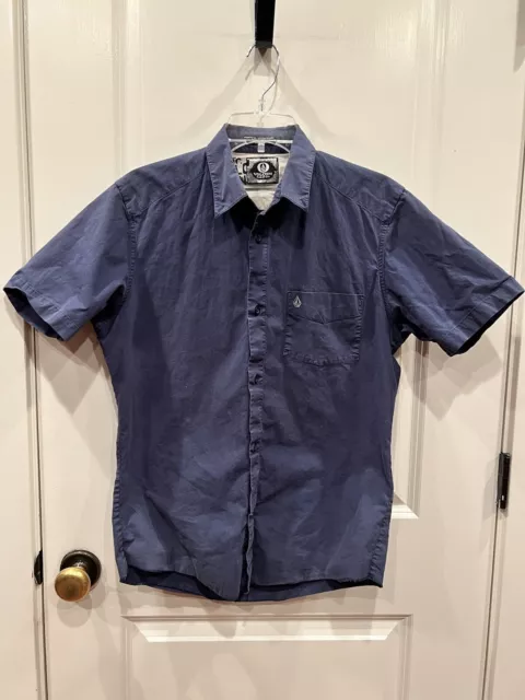 Volcom Classic Fit Short Navy Blue Sleeve Shirt Button Down Men Size Medium M