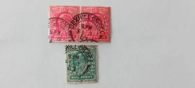 GB KEV11 Pair 1d Scarlet & 1/2d Green - Bexhill On sea East Sussex CDS Postmarks