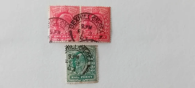 GB KEV11 Pair 1d Scarlet & 1/2d Green - Bexhill On sea East Sussex CDS Postmarks