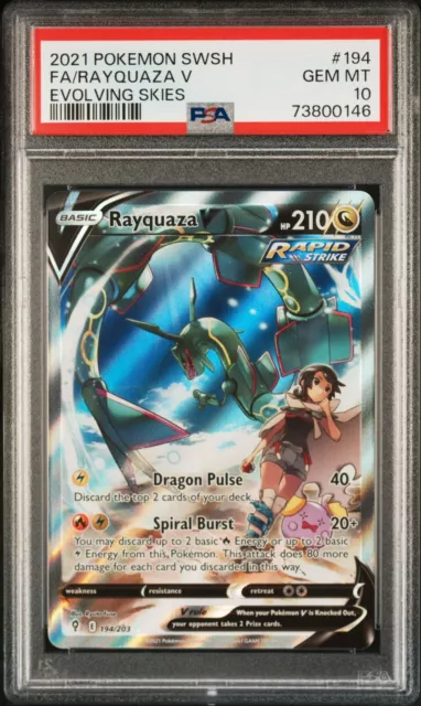 PSA 10 Rayquaza V 194/203 Alternate Art Ultra Rare Pokemon - Evolving Skies Alt