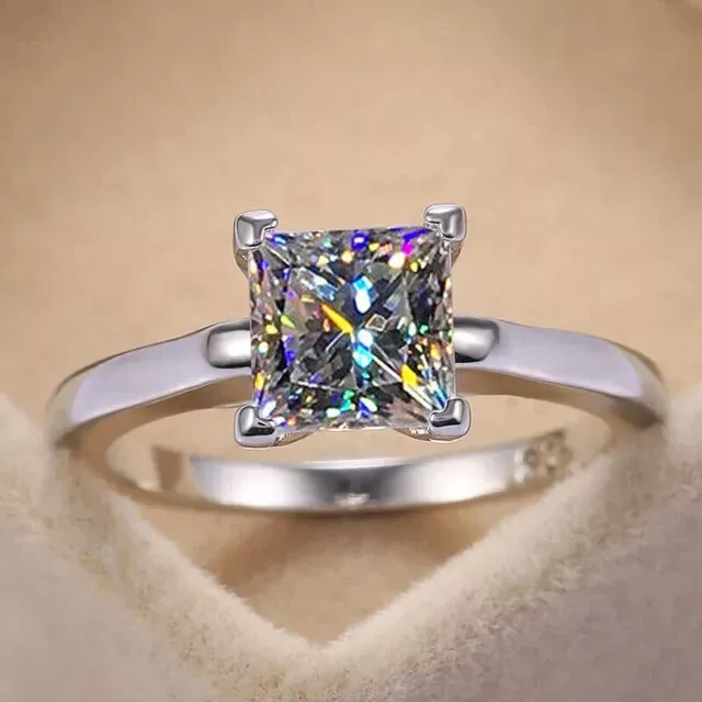2Ct Princess Cut Lab-Created Diamond Women's Wedding Ring 14K White Gold Plated