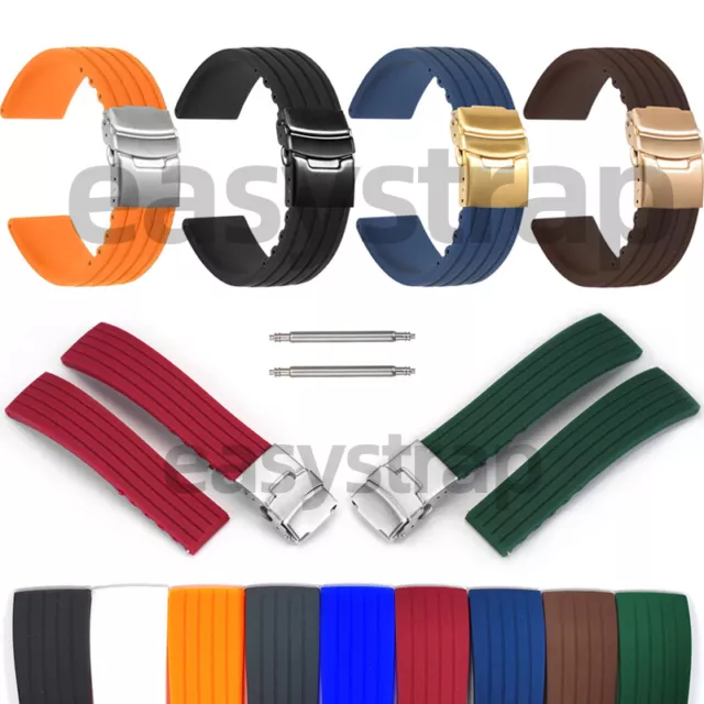 18 20 22 24mm Bracelet Silicone Rubber Watch Band Watch Strap Deployment Clasp