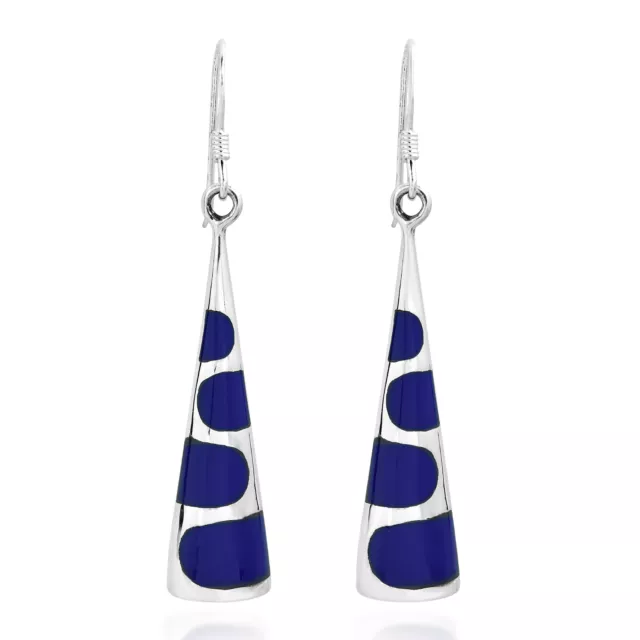Triangle Cone Blue Lapis Inlay Sterling Silver Dangle Earrings