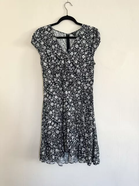 J. Crew Mercantile Women's Navy White Faux Wrap Floral Mini Ruffle Dress Size 8