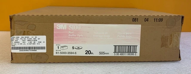 3M 5100 (Case of 5) 20", 1" Thick, 175-600 RPM, 3.228", Red Buffer Pads. New!