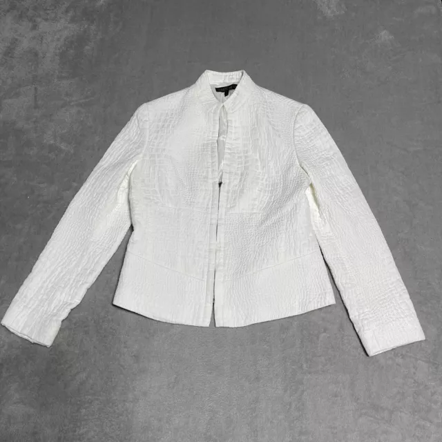 Lafayette 148 Blazer Womens 4 Ivory Zip Up Lined Jacket Career Crinkle Preppy