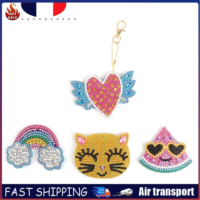 Cat Smile Face Pendant DIY Diamond Painting Key Chain Rhinestone Cross Stitch ~