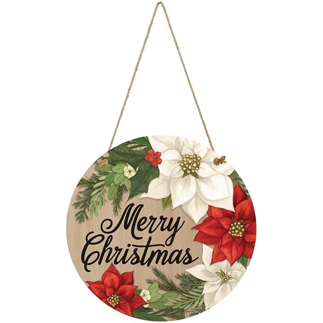 Merry Christmas Poinsettia Door Hanger 17"