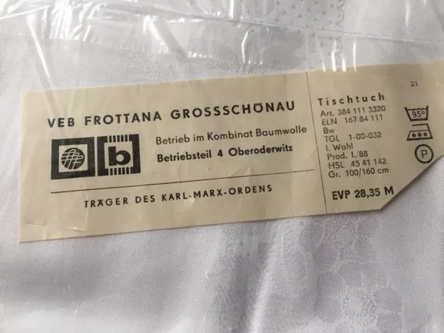 Tischtuch 100/160 NEU weiß VEB Frottana Großschönau Damast originalverpackt 2